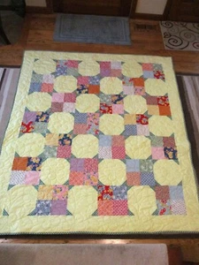 New USA Handmade Twin/Throw Size Quilt- 4-Patch Snowball Patchwork - 63" x 71" - Picture 1 of 7