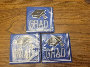 Graduation School Spirit Cobalt Blue Beverage Napkins Paper 3 36 Packs - Picture 1 of 2