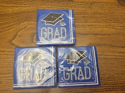 Graduation School Spirit Cobalt Blue Beverage Napkins Paper 3 36 Packs - Image 1 of 2