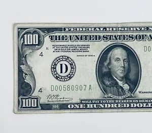 $100 Cleveland 1928A “REDEEMABLE IN GOLD”. Federal Note#00580907 - Picture 1 of 4