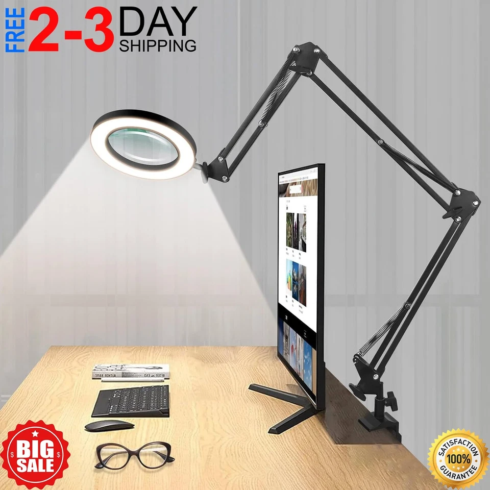 Magnifying Glass Desk Lamp with 3-Section Swing Arm and Big Clamp, Magnifying... - Image 1 of 4