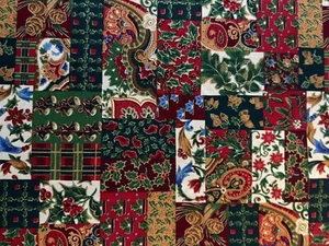 1/2 Yd JOAN MESSMORE Patchwork Christmas Fabric Cranston Metallic Gold Accent - Picture 1 of 6