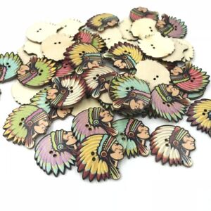 50pcs Wooden Buttons American Indian Sewing Scrapbooking Craft wood buttons 30mm