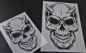 Set 2 pz stencil CRANIO CORNATO riutilizzabile vernice aerografo flessibile Mylar a5 a4 - Foto 1 di 4