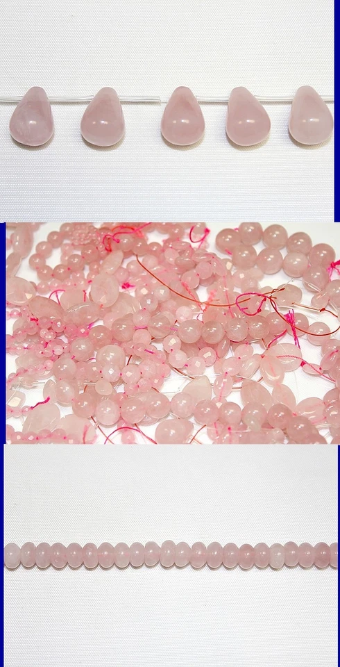 Genuine Stone Beads- Rose Quartz-3 Strand of 10 Bead - Full Range of Shapes - Image 1 of 1