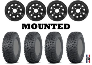 Kit 4 ITP Terra Hook Tires 30x10-14 on ITP Delta Steel Black Wheels IRS - Picture 1 of 5
