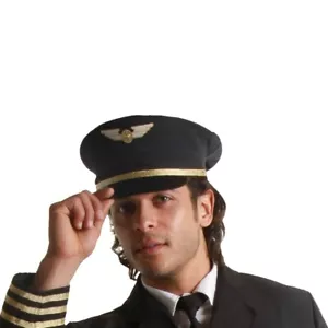 Dress Up America Pilot Hat - Black Airline Captain Cap - Pilot Costume Accessory - Picture 1 of 4