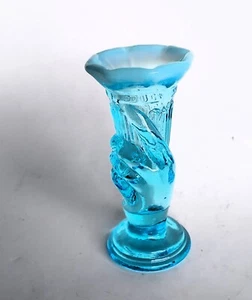 Fenton blue opalescent mini hand vase cornucopia toothpick holder vintage - Picture 1 of 9