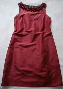 Burberry 100 % Seide Rubinrot Midi Anlass Kleid Knopf Verzierung Hals IT 40 - Bild 1 von 8