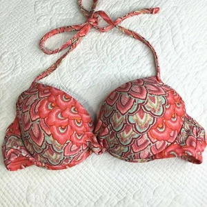 Forever 21 Women Push Up Size M Halter Bikini Swim Top Swimsuit Floral Red - Picture 1 of 4
