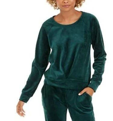 Ideology Sweatshirt Size SMALL Womens Pleated Velour Sweatshirt Deep Pine Green - Image 1 of 4