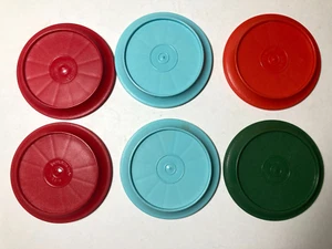 Vintage gebraucht 6 Tupperware Deckel/Untersetzer 1313 türkis, rot, orange, grün - sauber - Bild 1 von 3