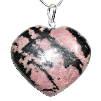 CHARGED Himalayan Rhodonite Heart Pendant + 20" Stainless Steel Chain + Charger - Image 1 of 4