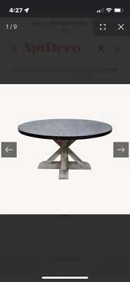 Mesa de comedor redonda con tapa de ferrocarril de hardware de restauración  Foto 1 de 4