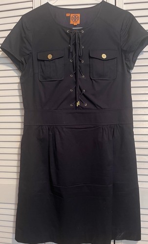 Abito Tory Burch taglia 10 12 blu navy con Bttns oro ispirazione nautica completamente foderato