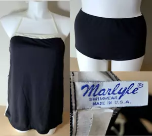 Costume da bagno vintage anni 70 Marlyle 2 pezzi Halter Tankini con pantaloncini da bagno nero/bianco 16 - Foto 1 di 14