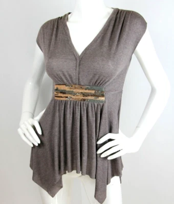 Deletta Anthropologie Women's Kosode Beaded Empire Waist V-Neck Cap Sleeve Top M - Image 1 of 4