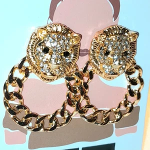Crystal Gold Tiger Earrings post Stainless Steel Boho Avant Garde - Picture 1 of 4