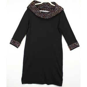 Spense Sweater Dress Contrast Confetti Cowl Neck & Cuffs Women M Black - Picture 1 of 12