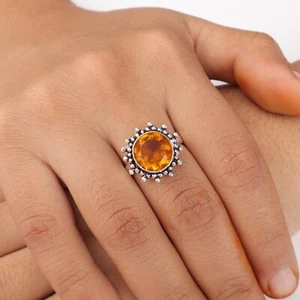 Natural Citrine Gemstone 925 Stamped Silver Jewelry Handmade Women Ring For Gift - Picture 1 of 7