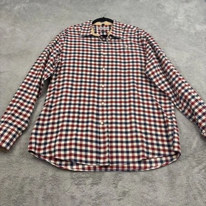 Barbour Button Down Shirt Mens L Red Plaid Regular Fit Embroidered Duck Casual - Picture 1 of 17