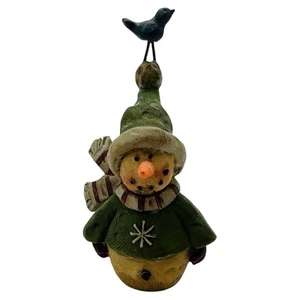 Blossom Bucket Christmas Snowman With Sitting Bird Figurine Signed By Suzi RARE - Picture 1 of 11