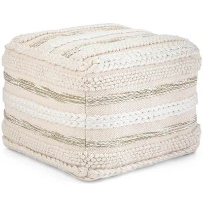 Pemberly Row Boho Square Pouf in Natural Handloom Woven Pattern - Image 1 of 4