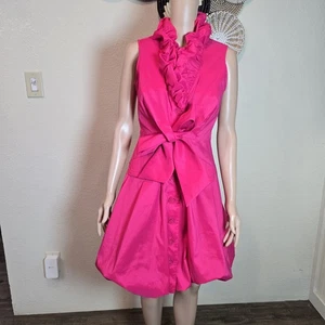 Samuel Dong Small Dress Sleeveless Tie Waist Bubble Hem Fushia Party Whit Pocket - Picture 1 of 16