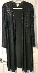 Anne Klein schwarze Pailletten glitzernde Staubmantel Strickjacke vorne offen Größe L neu ohne Etikett - Bild 1 von 9