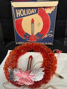 Vintage Urlaub funkelndes rotes Zellophan beleuchtet 10" Kranz & Box - Bild 1 von 8