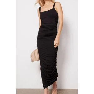 Good American Kleid 2 / M schwarz gerafft Maxi figurbetont eckiger Ausschnitt Stretch - Bild 1 von 9