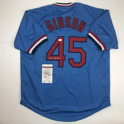 Autographed/Signed BOB GIBSON St. Louis Blue Baseball Jersey JSA COA Auto - Image 1 of 4