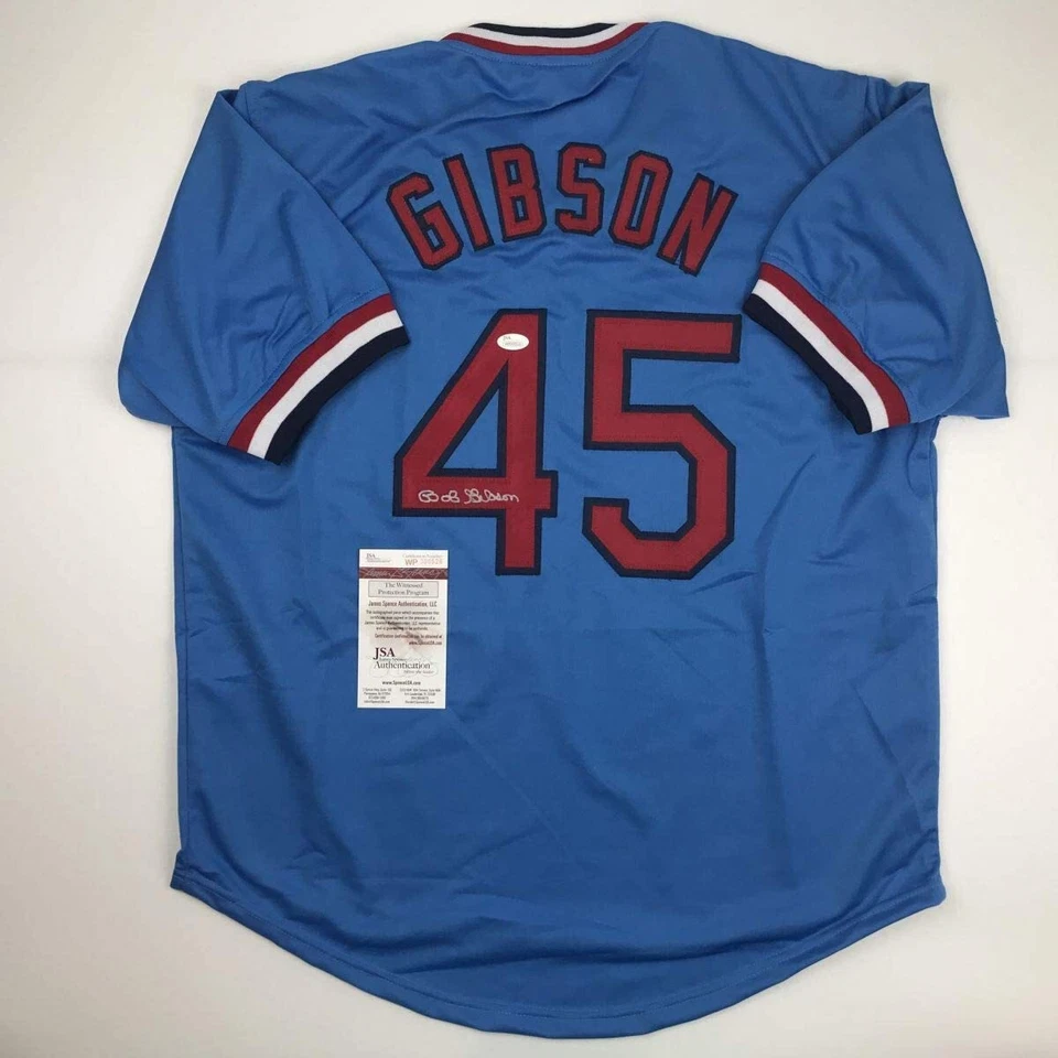 Autographed/Signed BOB GIBSON St. Louis Blue Baseball Jersey JSA COA Auto - Image 1 of 4