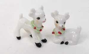 Mini ciervo de Navidad vintage Napcoware con adornos de espagueti porcelana de hueso blanco - Imagen 1 de 5