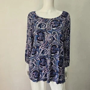 Jones New York Top Womens Size XL Knit Paisley Floral Purple Long Sleeve Shirt - Picture 1 of 7