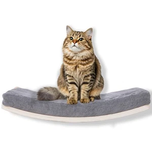 Geschwungene Katzenregale und Sitzstangen, schwebendes Katzenwandbett mit bequemem Kissen - Bild 1 von 9