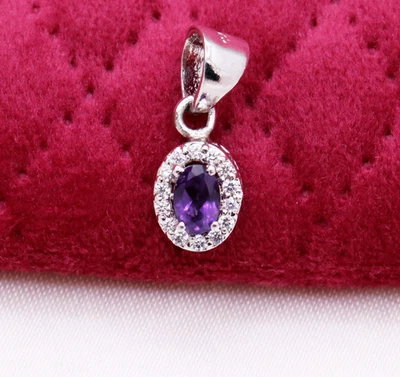 Viola Ametista & Diamante Halo Ciondolo 925 Argento Sterling Fatto a Mano Regalo - Immagine 1 di 4