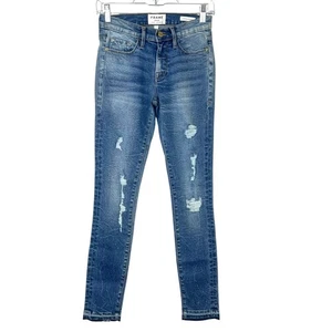 NWOT FRAME Le Skinny De Jeanne Mid-Rise Skinny Distressed Jeans Raw Hem Size 27 - Picture 1 of 10