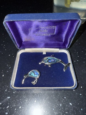 Broche/Pin Rodio Ariki Nueva Zelanda Paua Shell Joyería Delfín Caja Original Foto 1 de 3