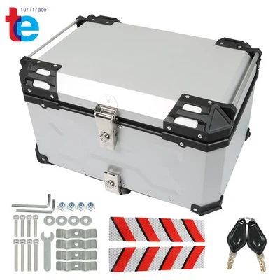 65L Motorcycle Top Case Tail Box Waterproof Luggage Scooter Trunk Storage Silver - Image 1 of 4