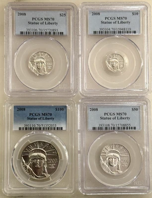 2008 4pc PLATINUM EAGLE STATUE OF LIBERTY SET PCGS MS70 - Image 1 of 2