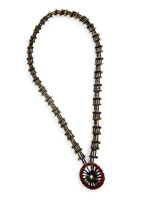 Collar colgante flor pasador de seguridad hecho a mano único en su tipo vintage rojo Foto 1 de 3