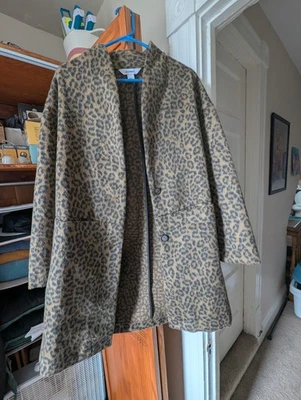 Jaqueta casaco feminina antiga marinha pele sintética estampa leopardo chita M - Imagem 1 de 3