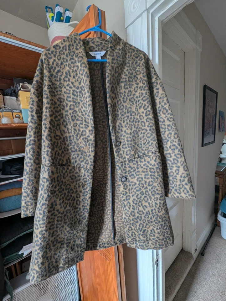 Chaqueta Abrigo Mujer Antigua Azul Marino Imitación Piel Leopardo Estampado Guepardo M Foto 1 de 3