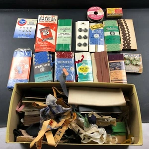 VTG Sewing Lot Trim Buttons Sir Walter Raleigh Pipe Cleaners Junk Drawer 40s 50s - Picture 1 of 9
