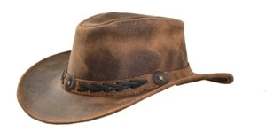 Men and Women Brown Genuine Leather Cowboy Western Hat - Picture 1 of 10