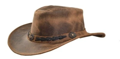 Men and Women Brown Genuine Leather Cowboy Western Hat - Image 1 of 4