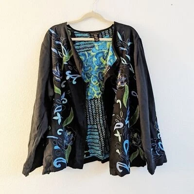 N.Y.P.L Collection Floral Embroidery Knitted Cardigan Black Blue 3X - Image 1 of 4
