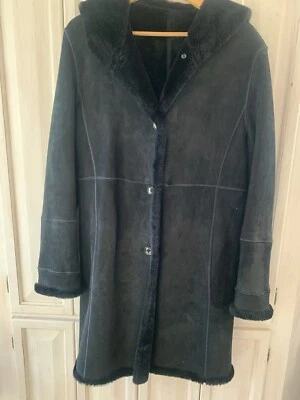 Abrigo SEARLE negro de gamuza/piel con capucha de un solo pecho talla 10 al por menor por $1,995.00 Foto 1 de 4