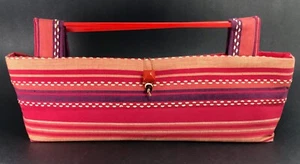 Unused Designer Lisa Bachar Handmade Bobo Bag Red Striped Cotton Purse Clutch - Picture 1 of 10